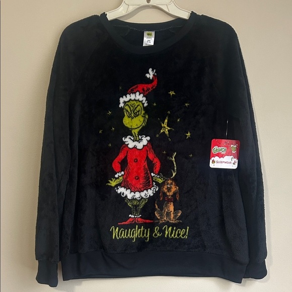 The Grinch Other - Dr. Seuss The Grinch 100% polyester plush long sleeve sleepwear top size m 8/10